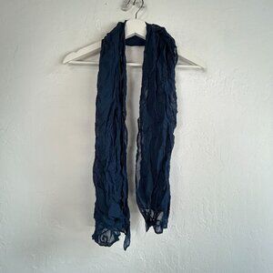 Women's Navy Blue Crinkled Textured Embroidered Scarf 32x16 Lightweight Boho